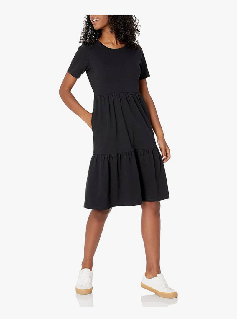 Amazon Essentials Women's Short-Sleeve Crewneck Tiered Dress L