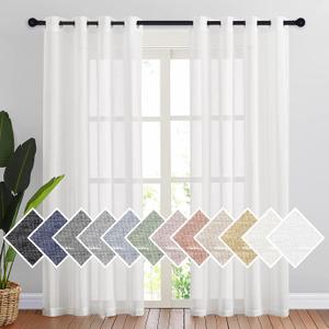 NICETOWN Semi Sheer Linen Curtains Flax Textured for Living Room, Grommet Vertical Drapes Natural Privacy Sheer Panels with Light Filter for Villa/Cottage, W52 x L84, Ivory, 1 Pair