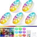 Rechargeable Puck Lights with Remote Control, 12 Color Changing Under Cabinet Lighting, Wireless RGB tv Led lights for bedroom & Closet, Dimmable Magnetic under counter lights for kitchen, Shelf,Party (White-5 PACK)