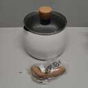 2.5 Quart Non-stick Ceramic Sauce Pan with Lid, Small Milk Pots for Cooking with Pour Spout, Aluminum stock Pot Wood Handle for kitchen, PFAS-Free, White