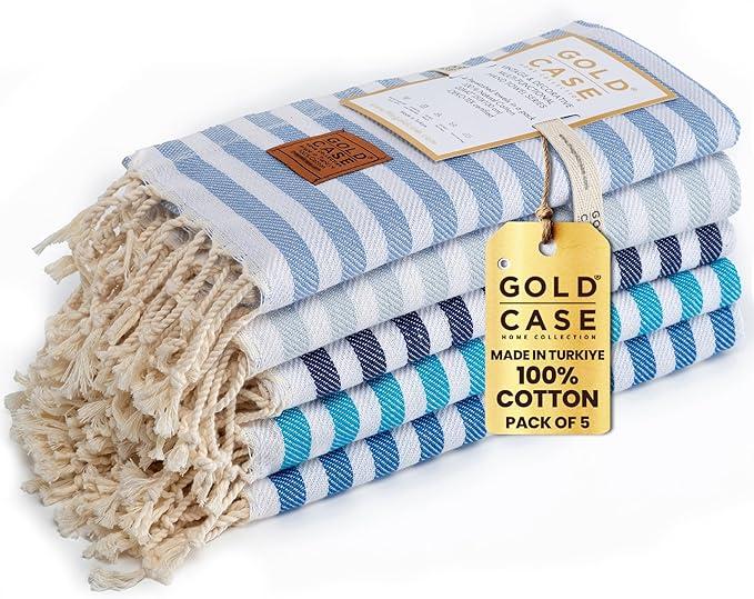 Gold CASE Turkish Hand Towels Set of 5 – 100% Cotton Hand Towels for Bathroom 20 x 40'' – Soft & Quick Dry Cotton Towel for Hands, Hair, SPA & Gym – Elegant Bathroom Towel Set in Mocha Mousse