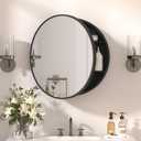 24 x 24 Inch Round Medicine Cabinet Mirror Black,Circular Bathroom Mirror with Storage Wall Mounted,Metal Framed Medicine Cabinets with Tempered Glass Adjustable Shelves for Bathroom Vanity