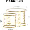 Garden 4 you Nesting Coffee Table, 23.6" Round Coffee Table Set of 2, Glass Nesting Table with Metal Frame, Ceter Tables for Living Room Bedroom Balcony, Gold