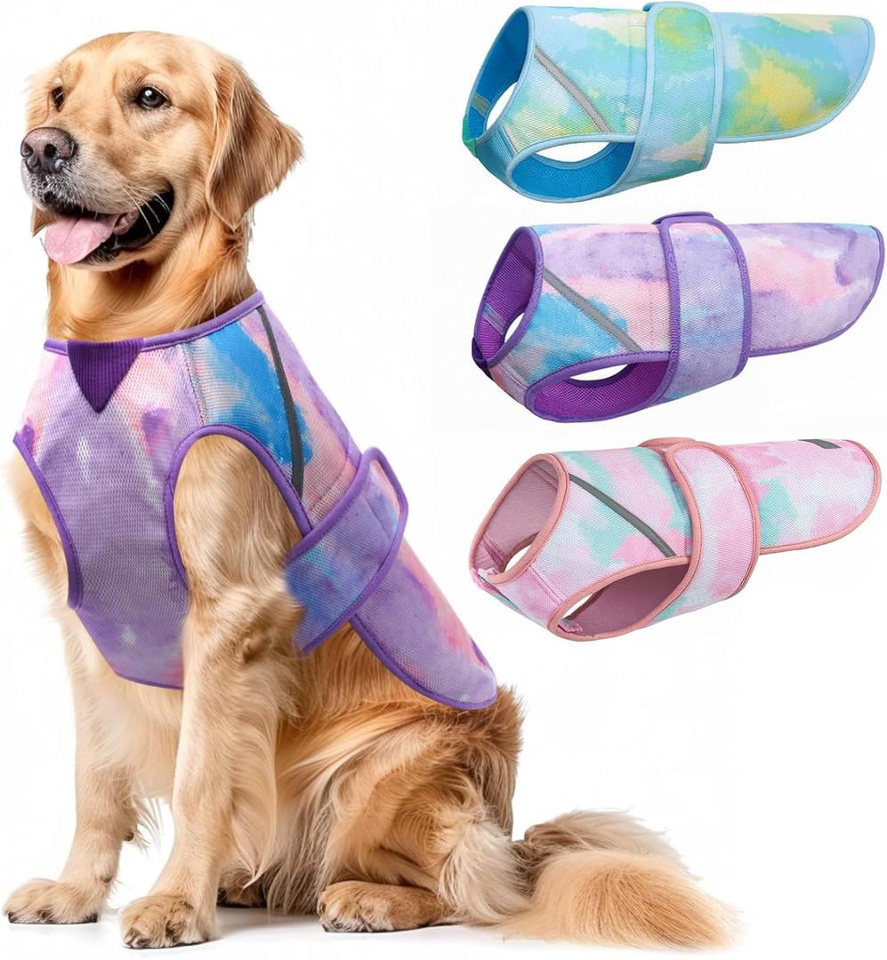 KYEESE Dog Cooling Vest for Large Dogs Dog Cooler Jacket 3D Breathable Mesh Pet Cooling Shirts for Summer with Reflective Stripe UV Protection Pet T Shirt for Beach, Hiking, Walking (Purple, 2XL) (XX-Large (45-65lbs))