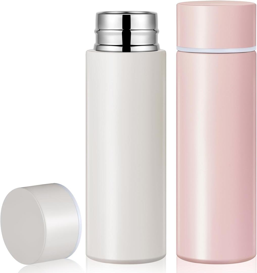 Irenare 5oz Mini Insulated Stainless Steel Bottle Purse Water Bottle Cute Leak Proof Flask Keeps Drink Cold and Hot for Purse Women(Angel White, Light Pink, 2 Pieces)