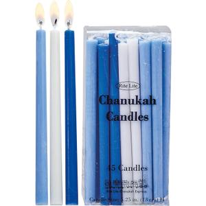 Rite Lite Deluxe Chanukah Candles - Assorted Blue, Light Blue & White 45 Hanukkah Menorah Candles