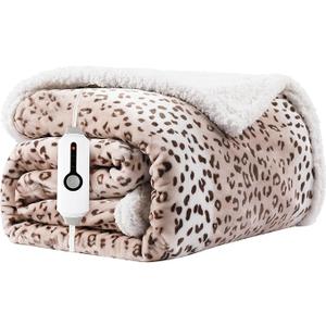 Electric Heated Blanket Full Size 72"x84", Ultra-Soft Plush with Overheat Protection, 9 Adjustable Heat Settings & 10-Hour Auto-Off Timer, Fast Heating for Winter Comfort, beige Leopard Print