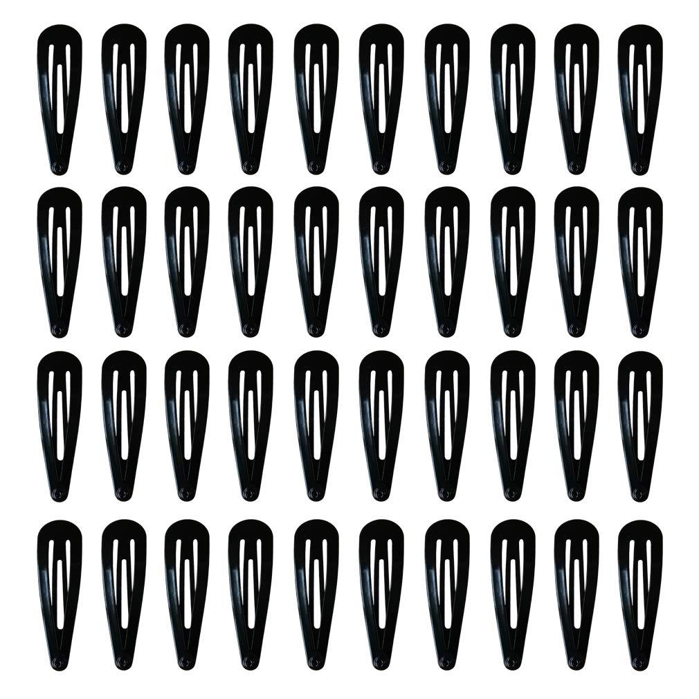 40 Pack Black 2 Inch Barrettes Women Metal Snap Hair Clips Accessories