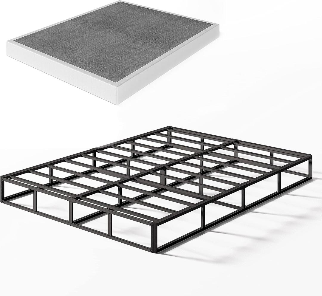 Queen Box Spring and Cover Set, 5 Inch Low Profile Metal Spring, Heavy Duty Structure with Cover, Mattress Foundation, Noise Free, Non-Slip, Easy Assembly
