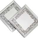 Regent Coaster Set, Sparkling Rhinestones in Mirrored Glass with Protective Back, for Timeless Functional Home Decor, Silver, 4", Set of 4