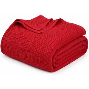 Cotton Waffle Weave Blanket Inches Soft Woven Lightweight Breathable Bed Blanket Queen Size for Layering Any Bed, Couch Sofa, Home Decor for All Season (Burgundy, 90" x 90")