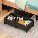 WISUCART Wood Under Bed Storage Containers Underbed Organizer with Wheels Sturdy Wood Rolling Under Bed Shoe Storage Organizer 2 Packs (Black, Large)