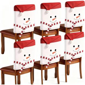 homyfort Christmas Chair Covers Set of 6 - Removable Washable Chair Back Covers for Dining Chairs, Holiday Party Decor for Families & Hosts (Red-01)