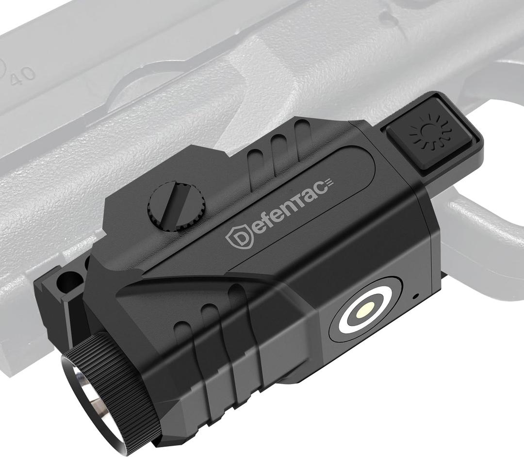 DEFENTAC Pistol Light with Strobe Function for Guns, 600 Lumens Tactical Flashlight for Handguns, High Performance Weapon Light, Magnetic Charging