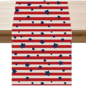BOTB LIHM 4th of July Table Runner Stars Patriotic America Memorial Day Independence Day Burlap Table Decoration for Home Kitchen Dining Dinner Indoor Holiday Farmhouse 13x108 Inch