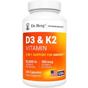 Dr. Berg Maximum Strength 7-in-1 Vitamin D3 K2 10,000 IU | Naturally Derived D3 | 4X Lab-Tested & Verified | High Absorption Formula | K2 D3 Vitamin Supplement - 120 Capsules