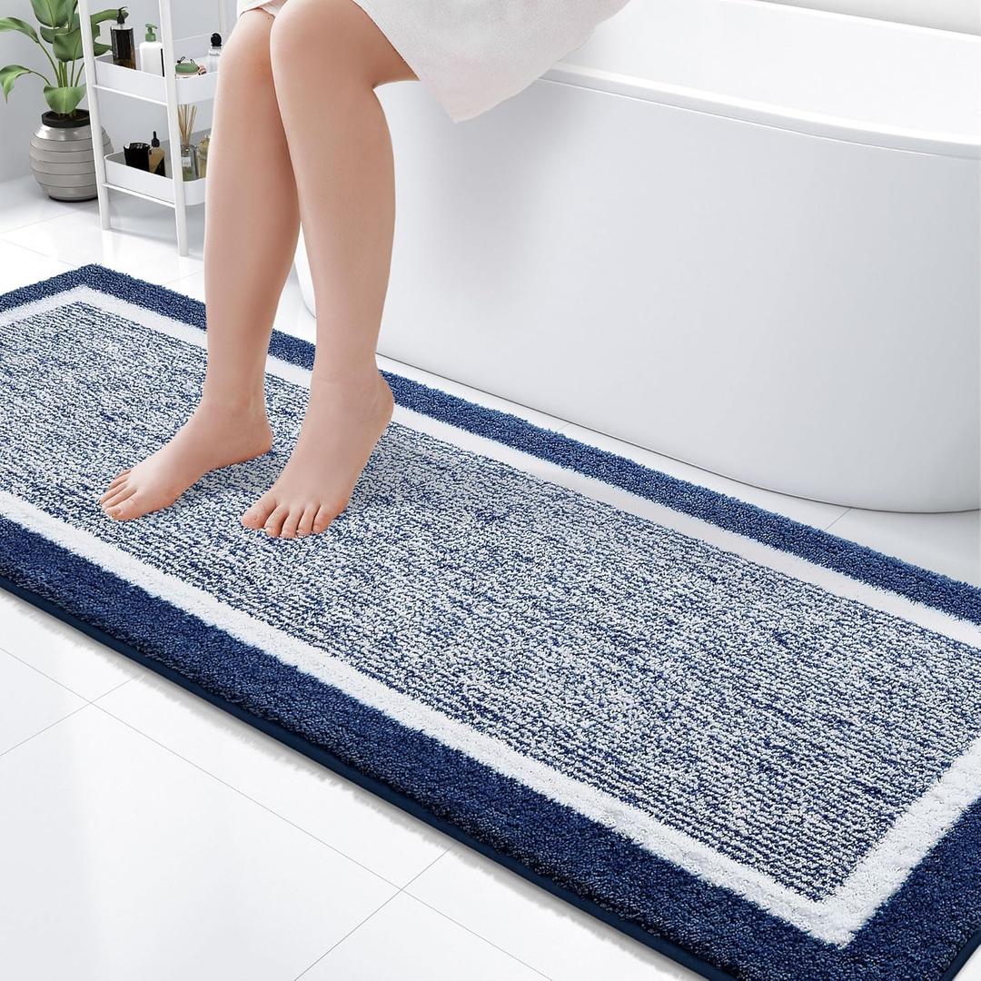 OLANLY Bathroom Rugs 70x24, Extra Soft and Absorbent Microfiber Bath Mat, Non-Slip, Machine Washable, Quick Dry Shaggy Bath Carpet, Suitable for Bathroom Floor, Tub, Shower (Long, Navy)