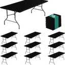 LUSHVIDA 10 Packs Vinyl Tablecloths with Flannel Backing for 4ft Rectangle Folding Table Cloths - Waterproof Plastic Picnic Table Covers with Elastic Corners, 30x48 inch, Black