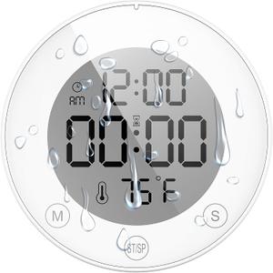 KADAMS Shower Timer Clock Waterproof Bathroom Timer Digital Wall Clock with Countup Countdown, Magnetic Kitchen ClockTimer with Temperature, Suction Cup Kids Shower Spa Cook Bath (3.54, Pearl White)