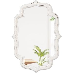 Rustic Scalloped Oval Mirrors for Bathroom 18 X 24 Inch, Hanging Distressed White Wooden Framed Vintage Mirrors for Wall Decor Living Room, Farmhouse Wavy Entryway Wall Mirror Decorative (Style1)