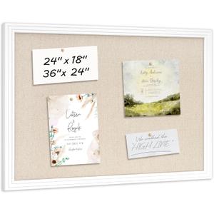 DOLLAR BOSS 24"x18" Linen Cork Board Decorative Bulletin Board, White | Wood Frame, Fabric Wall Pin Board, For Walls Memo Display, Office, Home & School Decor