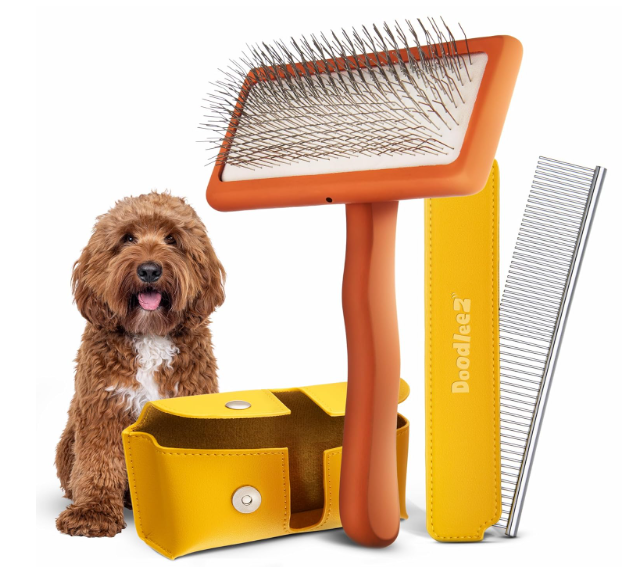 Slicker Brush for Dogs  Goldendoodle Brush with Poodle Comb and Cases Included  Goldendoodle Must Haves Grooming Tools  Designed for Doodles, Labradoodles, Bernedoodles  Medium  Orange