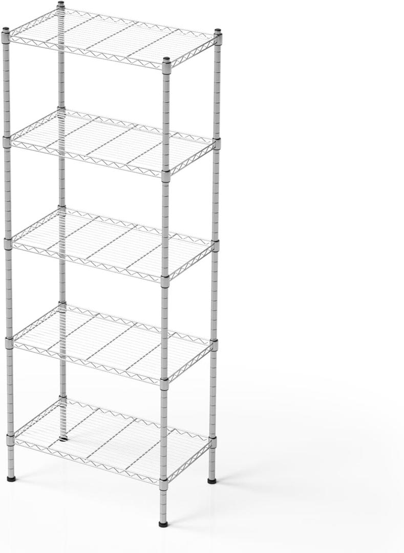 FUXRYTH 5 Tier Shelving Unit, 176 LBS Per Shelf Height Adjustable Narrow Storage Shelves, Heavy Duty Metal Garage Metal Shelves for Kitchen, Restaurant, Pantry, Laundry, 23"x 13.4"x 59", Chrome