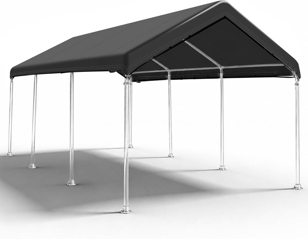 SIHAIAN 10 x 20 Ft Carport Replacement Canopy Cover(No Frame), Easy to Set up Carport Canopy, 500D Heavy-Duty Garage Top Tent Shelter Tarp Waterproof and UV Protected (Only Canopy Cover) Black