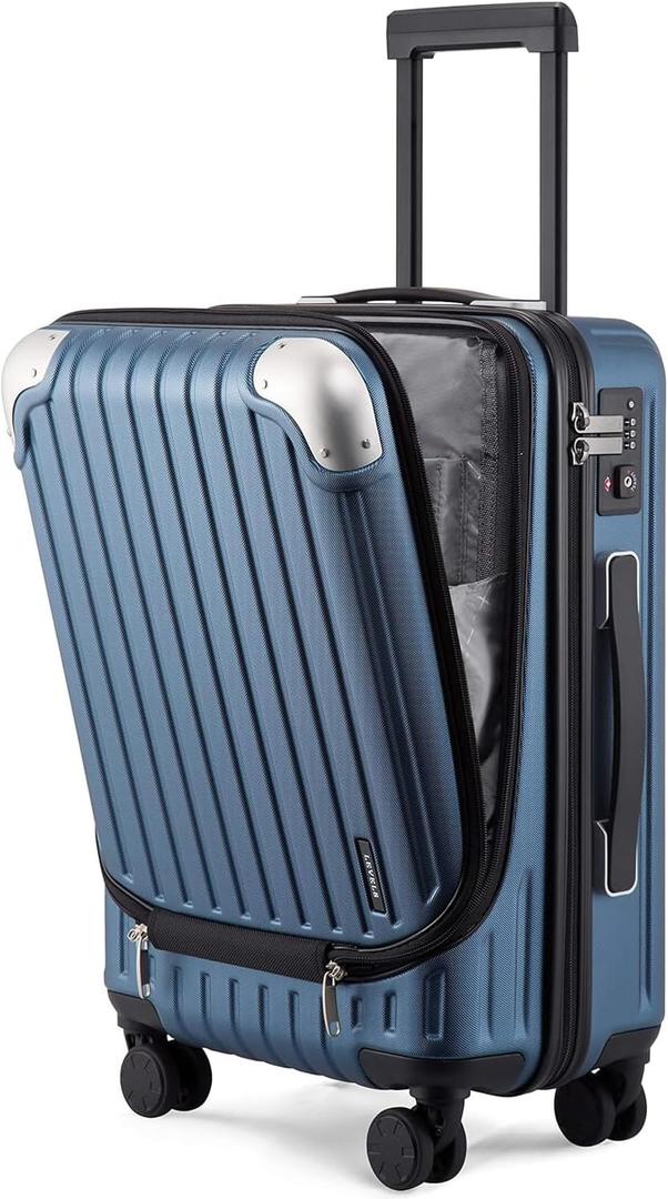 LEVEL8 Grace Carry On Luggage, 20 Inch Hardside Suitcase, Abs+Pc Harshell Spinner Luggage with Tsa Lock, Spinner Wheels, Blue, 20-Inch Carry-On