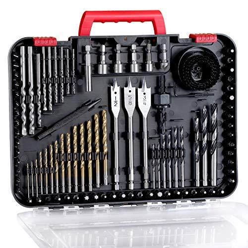 AVID POWER Drill Bit Set, Titanium Twist Brad Point Driver Bits, Drill and Screwdriver Bits Combo Kit with Case for Metal, Wood, Concrete and Masonry, 100 Pieces