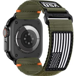 Bandletic Rugged Bands Compatible with Apple Watch Ultra 2 Band 49mm iWatch Bands 46mm 45mm 44mm 42mm Men, Soft Woven Adjustable Flag Wristbands Strap for Apple Watch Ultra Series 10/9/8/7/6/5/4/3/SE (Green-USA Flag) Size: Medium(6.50"- 7.09') 49/46/45/44/42(S3/2/1)