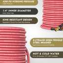 QC Installed Pressure Washer Hose 100 ft, 4200 PSI Flexible & Kink-Resistant, Steel-Braided & Durable, Power Washer Hose with 3/8" 360 Swivel Quick Connect, Hot/Cold Water Compatible, Red