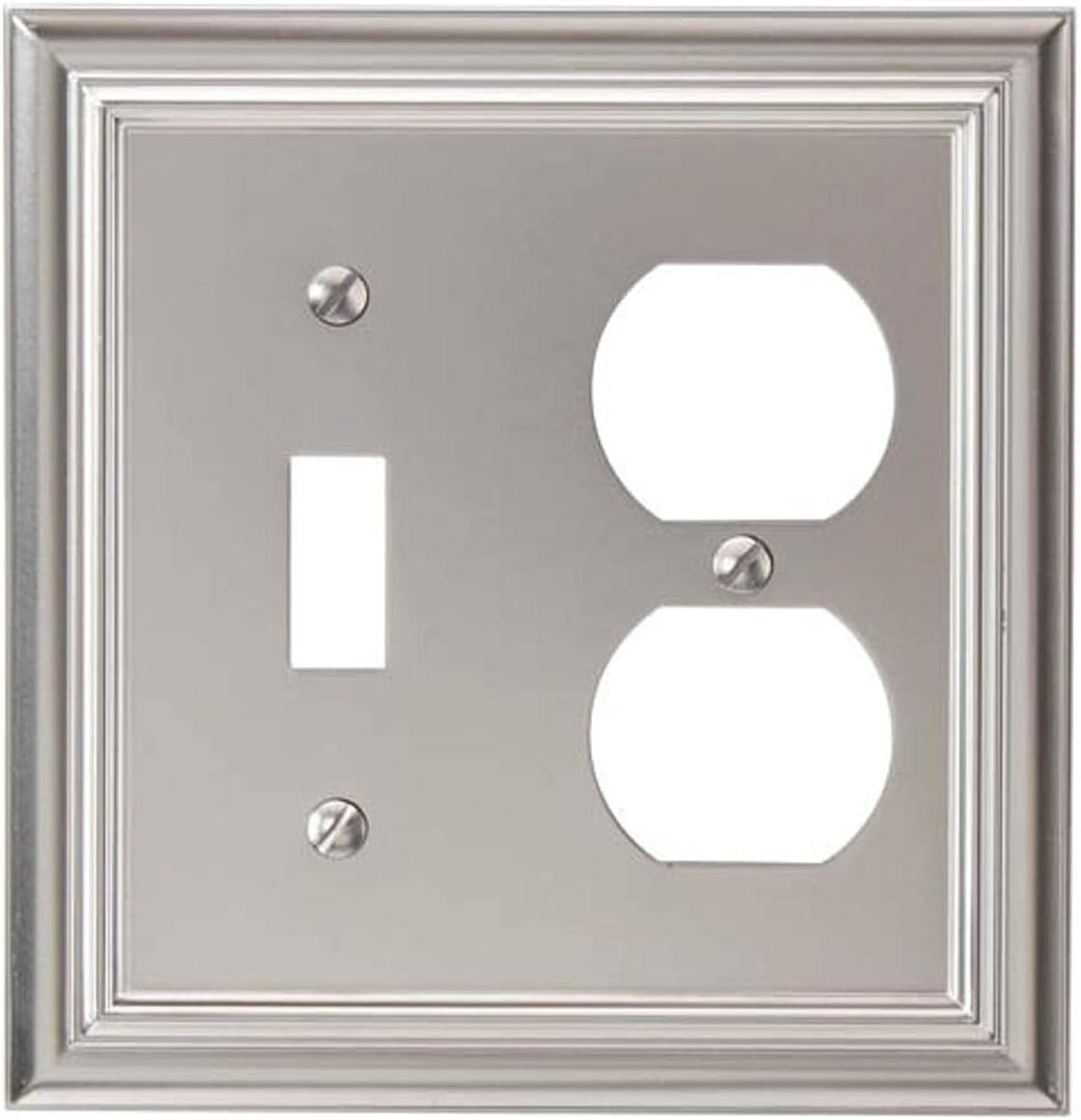 Amerelle Continental Single Toggle/Single Duplex Cast Metal Wallplate in Satin Nickel