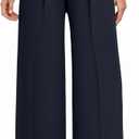 CLOZOZ Wide Leg Pants Women's High Waisted Work Trousers Regular for Office Business Casual (Large, Deep Blue)