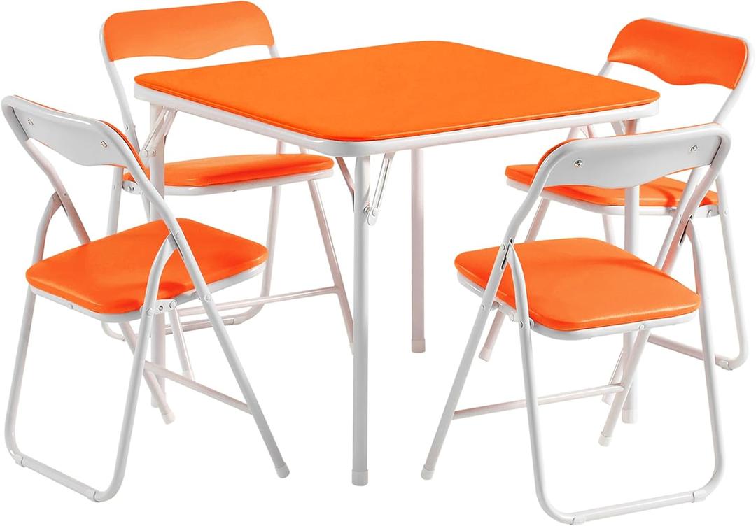 VECELO Kids Folding Activity Table and Chairs 5 Pcs Set, Portable, with Ultra Soft Padded Cushion, Orange