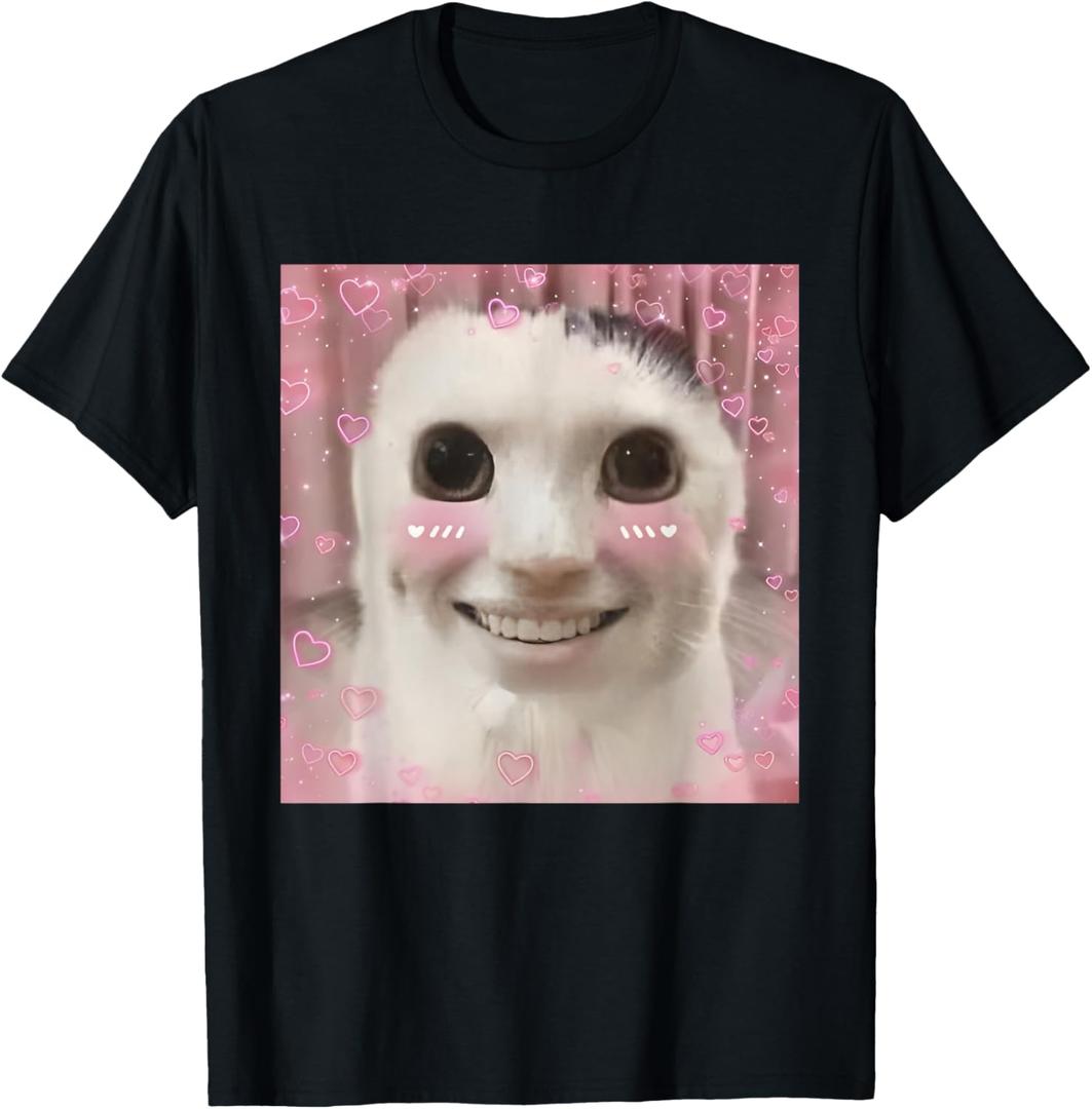 Goofy Ahh Cat Meme Dank Cursed Weirdcore Cringey Banana Cat T-Shirt (Small, Black)