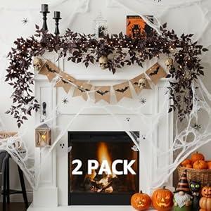 Neutral Fall Garland for Mantle Fireplace - 2 Pack 6Ft Plum Cimicifuga Seeded Leaf Garlands Yellow Autumn Dcor Table Decorations for Home Indoor Door Halloween Realistic Leaves Garlands Outdoor