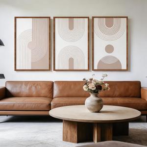 HANSILK Neutral Beige Wall Art Set of 3, Framed Abstract Canvas Wall Decor for Living Room Bedroom, Modern Minimalist Boho Artwork, Ready to Hang Framed Wall Art for Home Office Hallway, 24"Lx 36"W