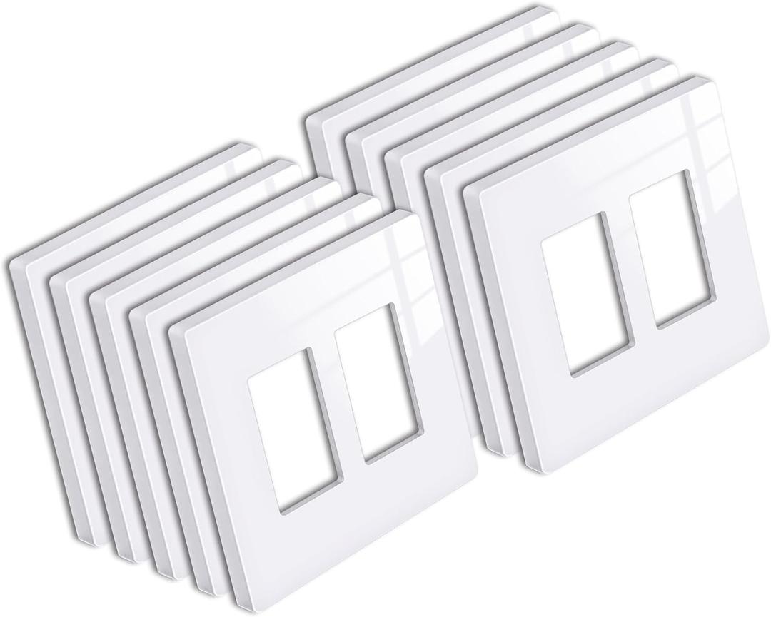 [10 Pack] BESTTEN 2 Gang Mid-Size Screwless Outlet Cover, Midway Decorative Wall Plate, USWP6 Gloss Snow White, Midsize H4.88" x W4.93", UL Listed