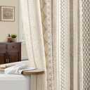 Boho Linen Shower Curtain for Bathroom, Western Striped Print and Twine-Inspired Woven Center,72" W x 72" L,Beige