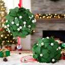 XunYee 2 Pack 6.3 Inch Christmas Artificial Mistletoe Kissing Ball Ornament, Christmas Hanging Kiss Ball Mistletoe Ornament Mistletoes Xmas Door Decor for Home Party Decor