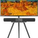 Tripod Easel TV Stand for 43 to 65 Inch LCD Led Screen, Height Adjustable and Swievel TV Stand, Portable TV Floor Stand with Wooden Tray for Bedroom, Living Room, Studio, Metal Black