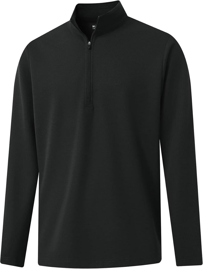 M MAELREG Quarter Zip Pullover Men Mock Neck Long Sleeve Performance Golf Athletic Pullover Half Zip Mens Sweatshirt (Black, M)