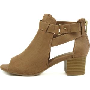 CITYCLASSIFIED Invest ~ Women's Cutout Side Strap Mid Black Chunky Heel Fashion Ankle Bootie (6, Tan)