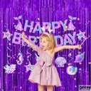 Purple Streamers Party Decorations - Thicken 2 Pack 3.2 x 8.2 FT - Purple Tinsel Foil Fringe Curtains, Photo Booth Props Backdrops for Birthday, Halloween, Graduation Party Decorations
