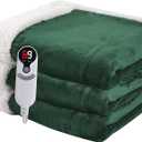 Heated Blanket Electric Blanket Full Size 72''x84'' with 5 Heating Levels, 10 Hour Auto Shut Off, Machine Washable, Flannel & Sherpa Soft Warming Blanket for Couch, Bed, Office - Grass Green