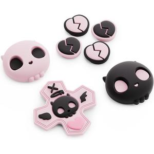 GeekShare Skull D-Pad Button Caps Silicone Thumb Grips Set, ABXY Key Buttons Sticker Joystick Cover Caps Compatible with Switch 2, Pink & Black