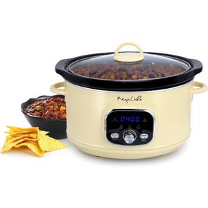 MegaChef 3.7 Quart Electric Countertop Slow Cooker Appliance with Removable Ceramic Pot Ivory, Adjustable Temperature (3.7 Qt Ivory)