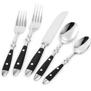 20-piece Silverware Set for 4, Everyday Flatware, Black Handles Utensils Set, Retro Stainless Steel Forks and Spoons, Mirror Finished Utensil Sets for Home Restaurant, Dishwasher Safe Cutlery