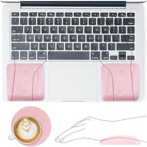 VAGAU Wrist Rests for Laptop, Wrist Support for Keyboard and Mouse, Ergonomic Memory Foam Wrist Pads for Laptop, Office, Computer, Comfortable Typing Wrist Pain & Carpal Tunnel Relief, Pink